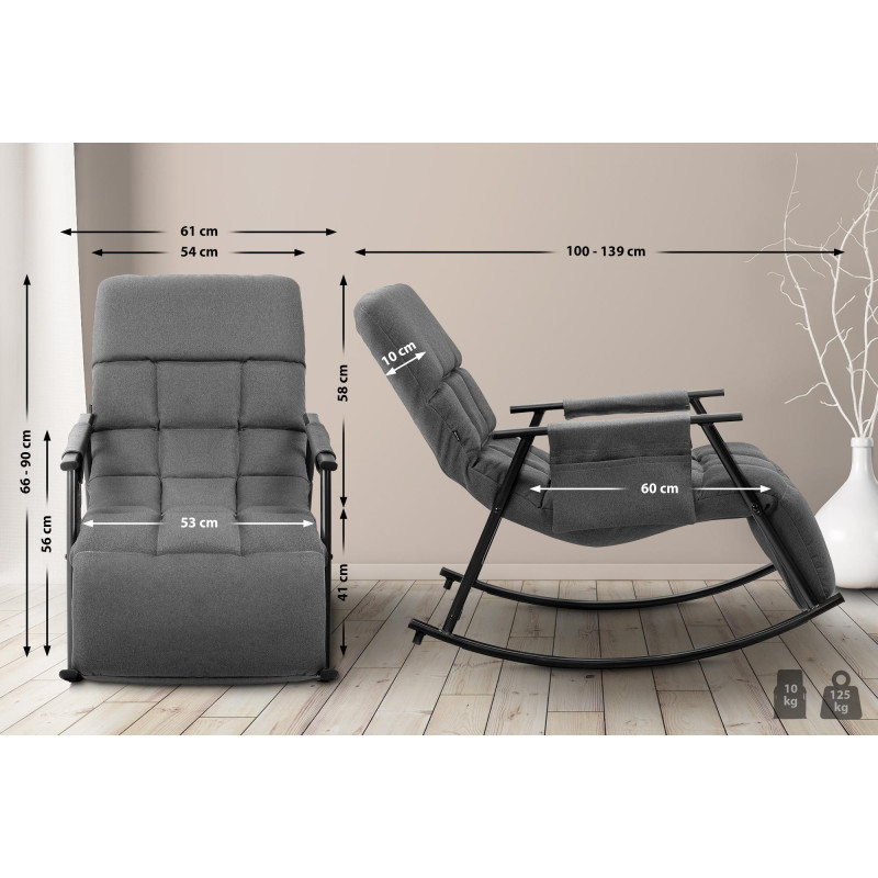 Chaise à bascule en tissu Cathy gris foncé