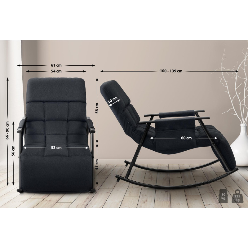 Chaise à bascule en tissu Cathy noir