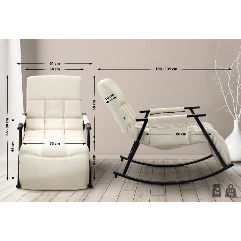 Chaise à bascule en tissu Cathy crème