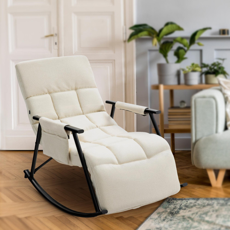 Chaise à bascule en tissu Cathy crème