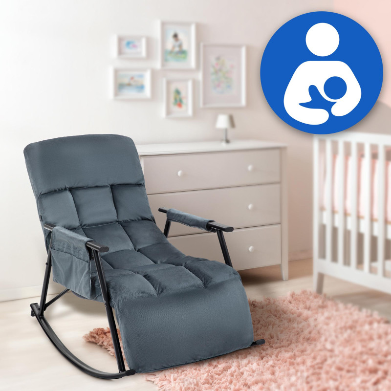 Fauteuil à bascule en velours Cathy gris foncé