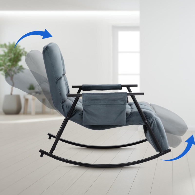 Fauteuil à bascule en velours Cathy gris foncé