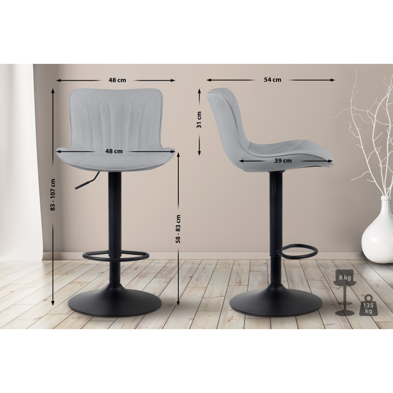 Lot de 2 tabourets de bar Linus en cuir artificiel gris