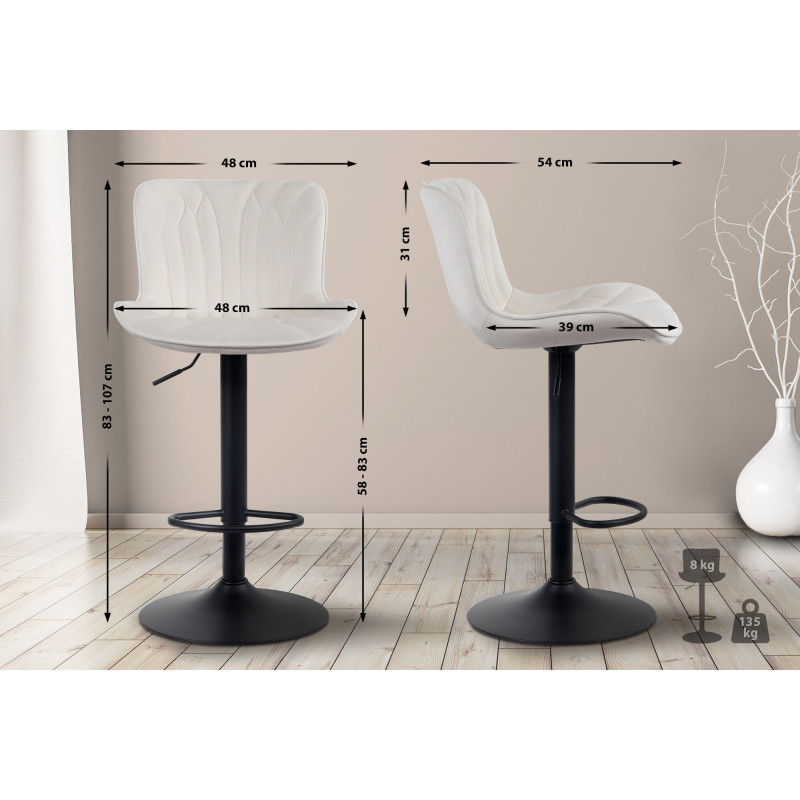 Lot de 2 tabourets de bar en velours Linus crème