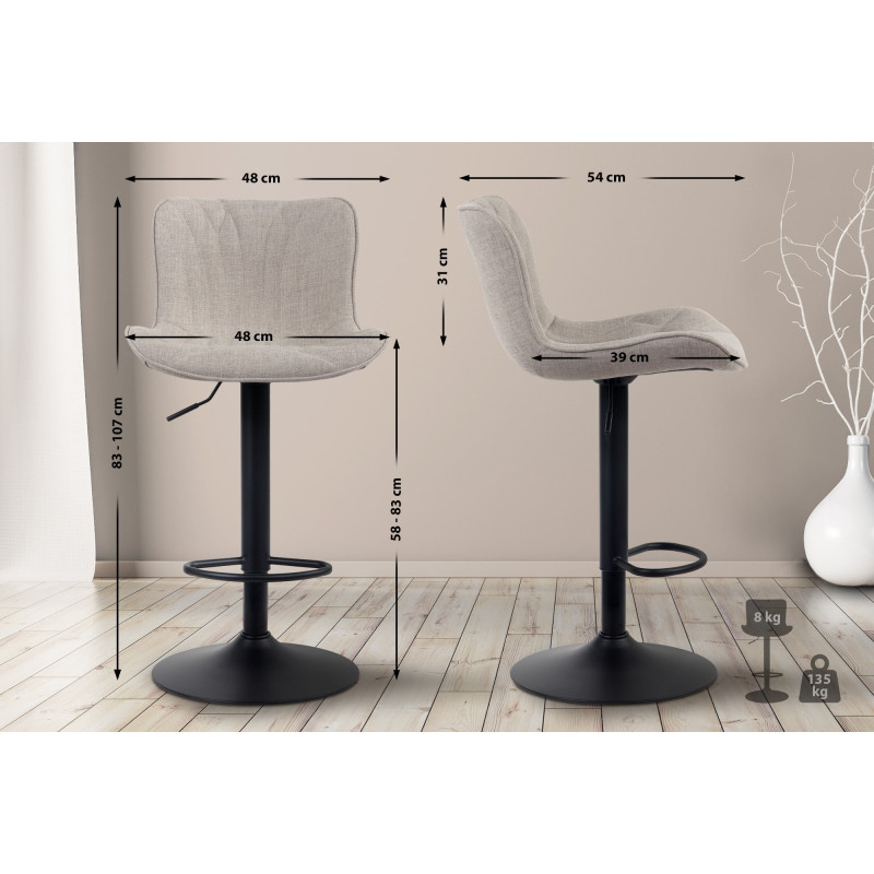 Lot de 2 tabourets de bar en tissu Linus taupe
