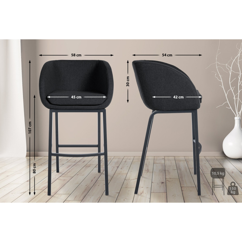Tabouret de bar Rockhill B en feutre anthracite