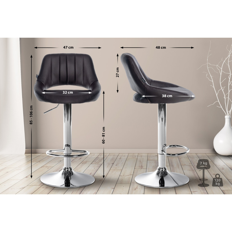 Tabouret de bar Milet en cuir artificiel chromé brun
