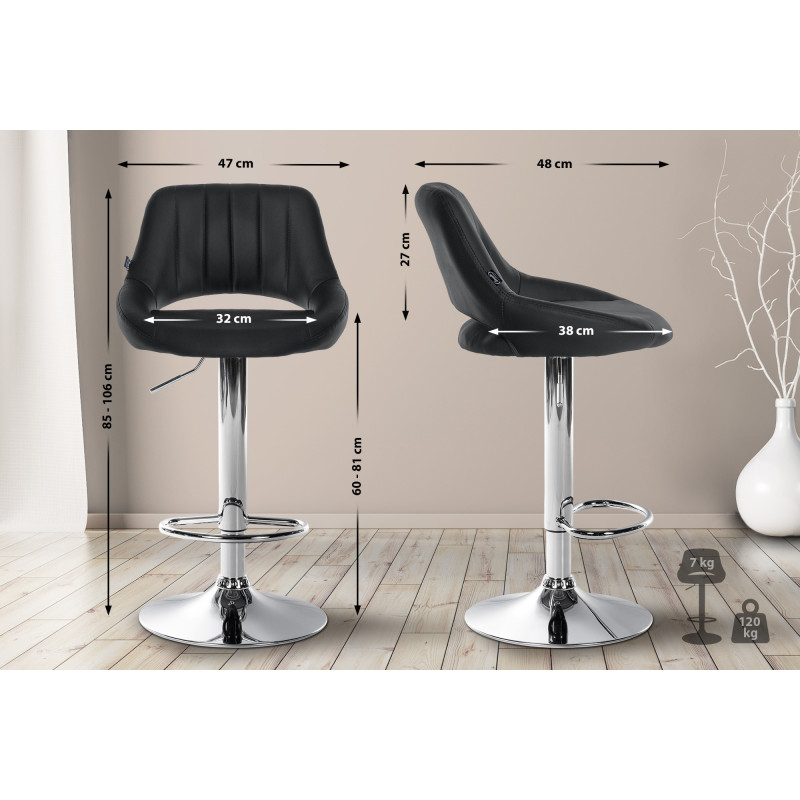 Tabouret de bar Milet en cuir artificiel chromé noir