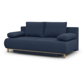 Banquette convertible 3 places MIKA - Tissu bleu foncé - Coffre de rangement - L 192 x H 84 x P 93 cm