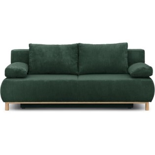 Banquette convertible 3 places MIKA - Velours cÙtelé Vert foret - Coffre de rangement - L 192 x H 84 x P 93 cm