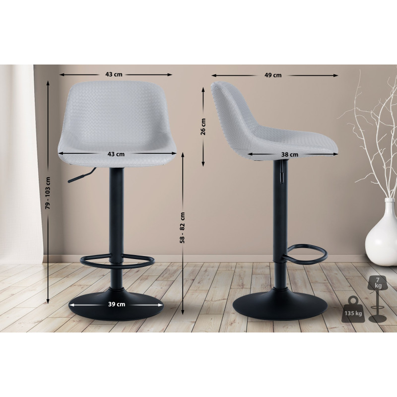 Lot de 2 tabourets de bar Loft simili cuir gris