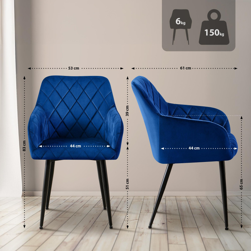 Lot de 2 chaises de salle à manger en velours Monett B