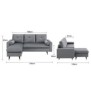 Canapé d'angle fixe réversible - Tissu gris - L 194 x P 139 x H 83 - Pieds bois et doré - NEW YORK