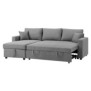 Canapé d'angle convertible grand couchage + coffre 3 places Owens - Tissu gris - L 228 x P 148 x H 86 cm