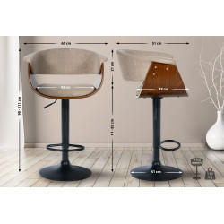 Lot de 2 tabourets de bar Vestal tissu noyer/crème