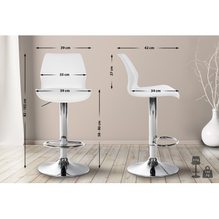 Lot de 2 tabourets de bar Gilbert, plastique blanc