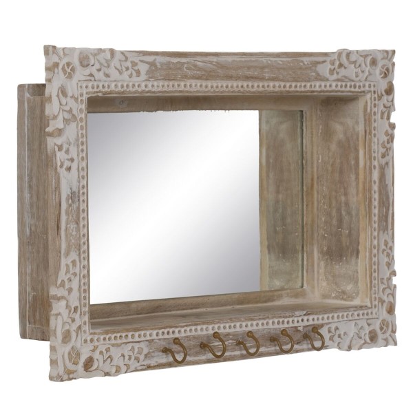 Miroir mural Blanc Beige Verre Bois de manguier Bois MDF Vertical 61 x 10,79 x 38 cm