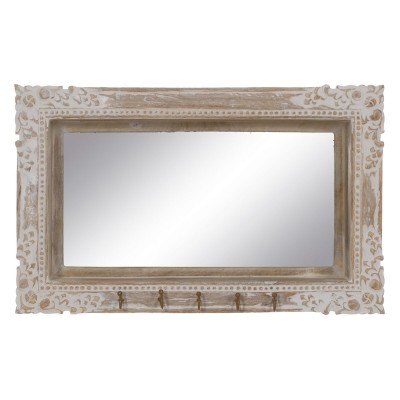 Miroir mural Blanc Beige Verre Bois de manguier Bois MDF Vertical 61 x 10,79 x 38 cm