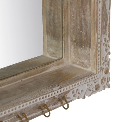 Miroir mural Blanc Beige Verre Bois de manguier Bois MDF Vertical 61 x 10,79 x 38 cm