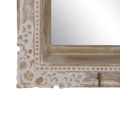 Miroir mural Blanc Beige Verre Bois de manguier Bois MDF Vertical 61 x 10,79 x 38 cm