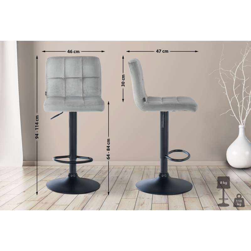 Tabouret de bar Pérou en velours gris