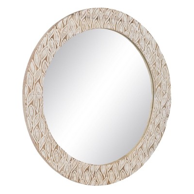 Miroir mural Blanc Verre Bois de manguier 76 x 2 x 76 cm