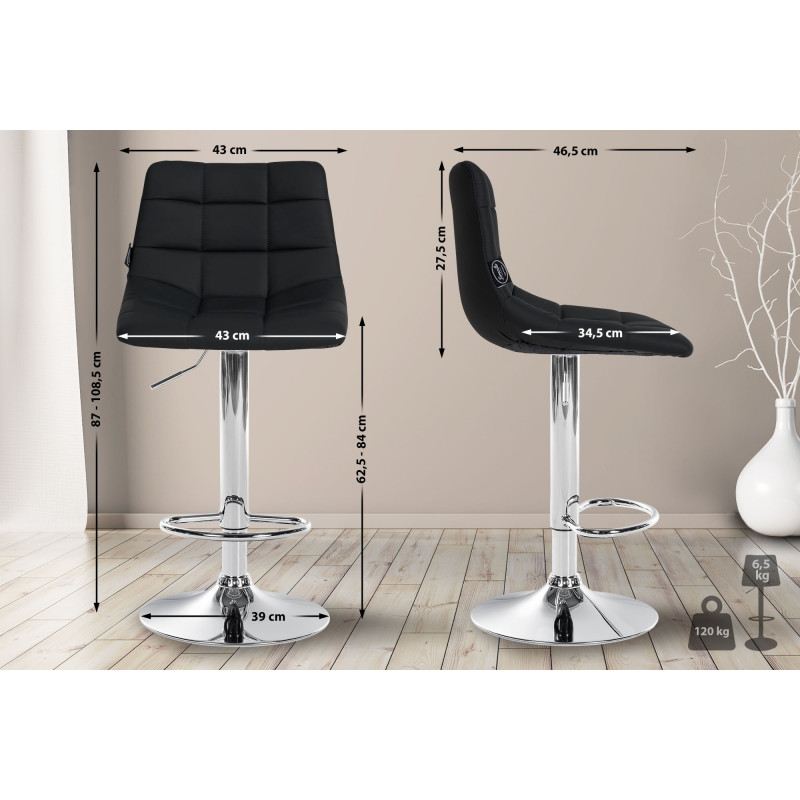 Tabouret de bar Jerry simili cuir chromé noir