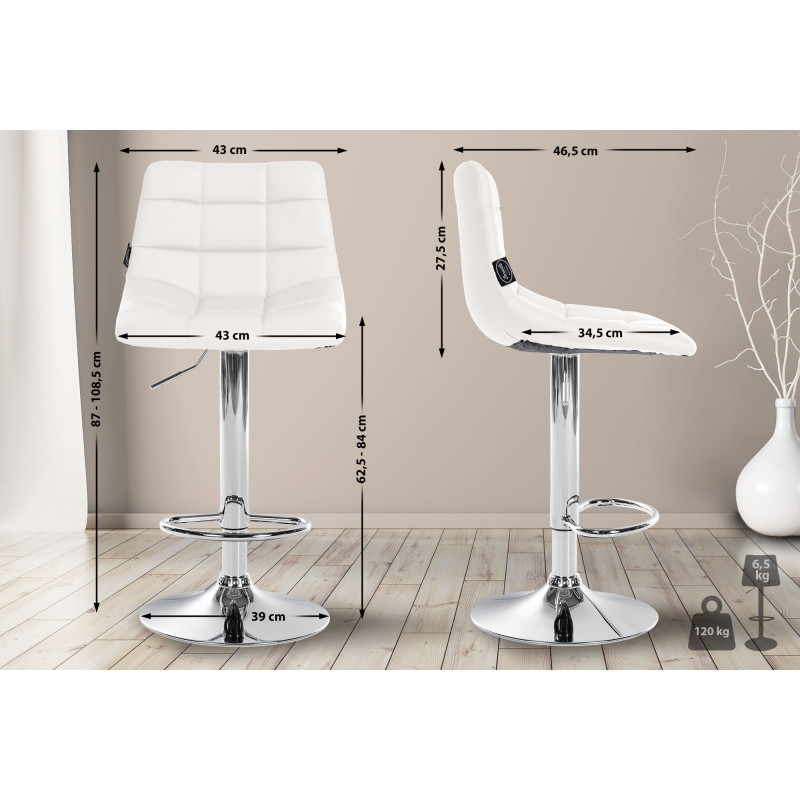 Tabouret de bar Jerry simili cuir chromé blanc