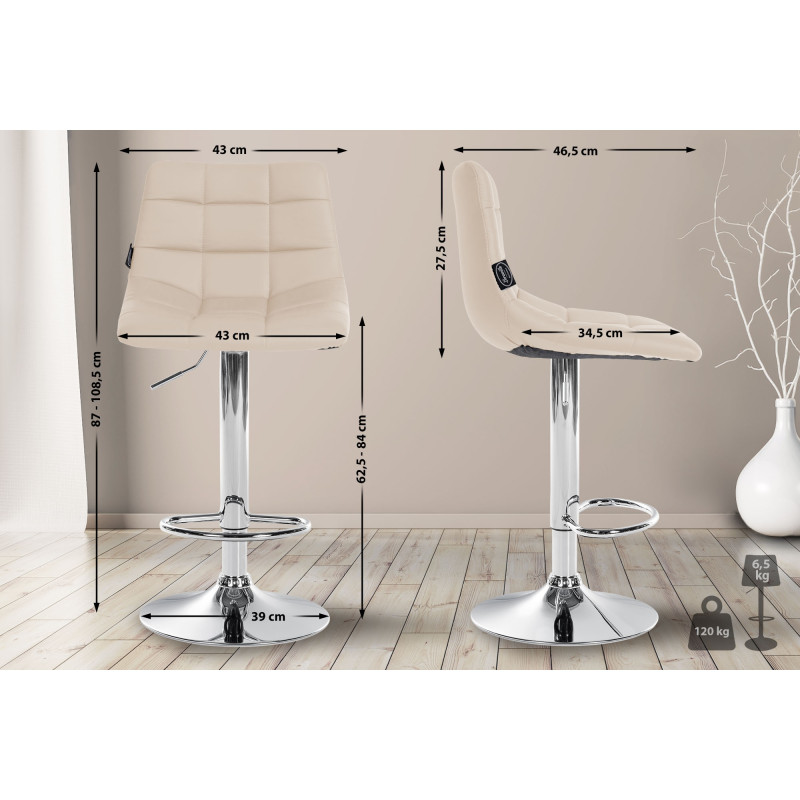 Tabouret de bar Jerry simili cuir chromé crème