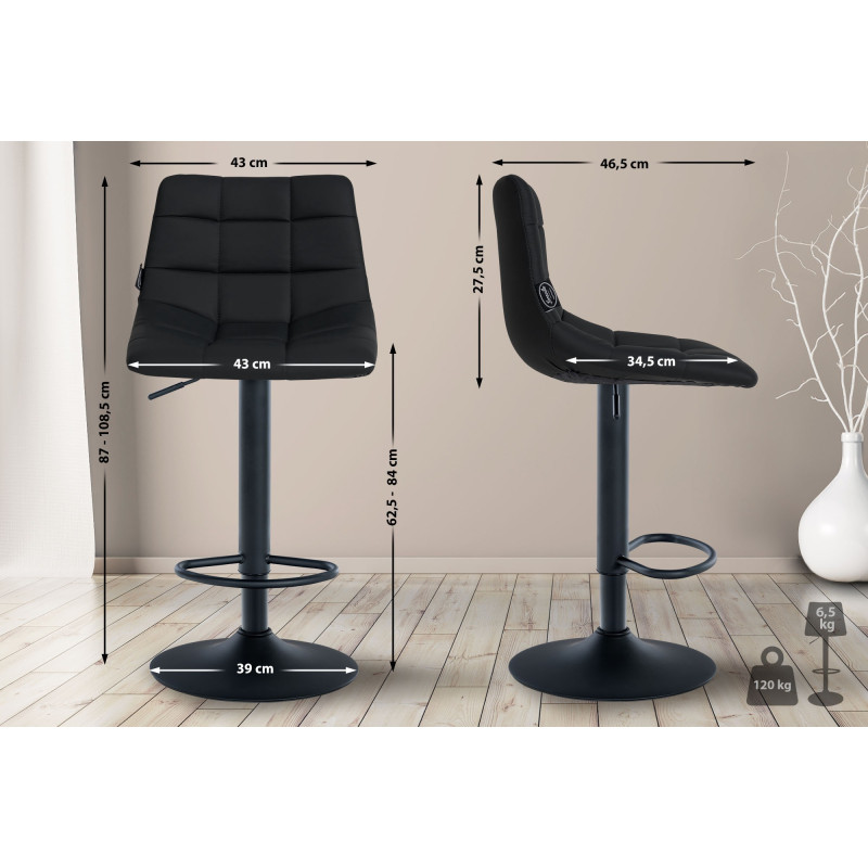 Tabouret de bar Jerry simili cuir noir