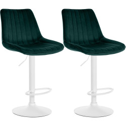 Lot de 2 tabourets de bar Toni, velours, blanc et vert