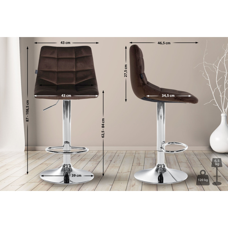 Tabouret de bar Jerry velours chromé brun