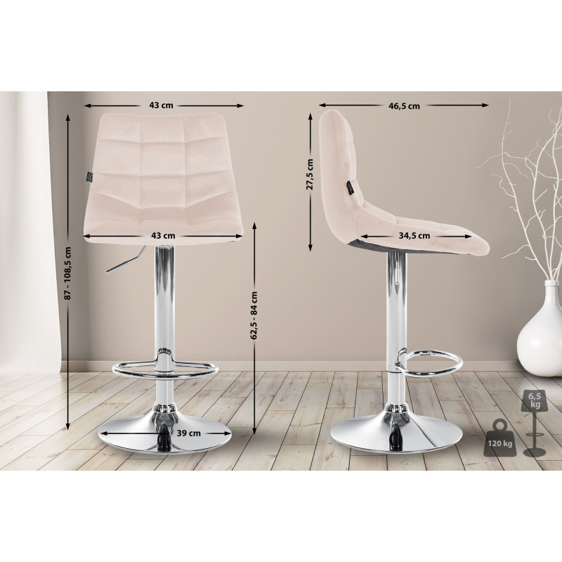 Tabouret de bar Jerry velours chromé beige