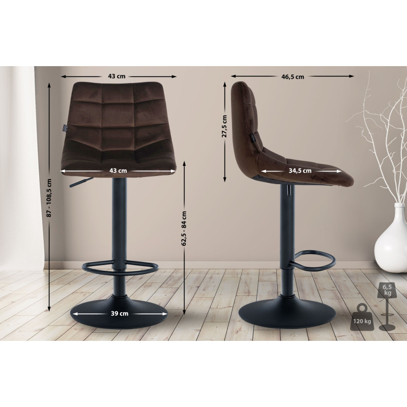 Tabouret de bar Jerry velours brun