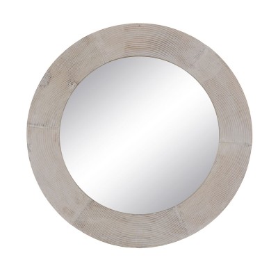 Miroir mural Blanc Naturel Verre Bois de manguier Bois MDF Vertical Rond 61 x 2,5 x 61 cm