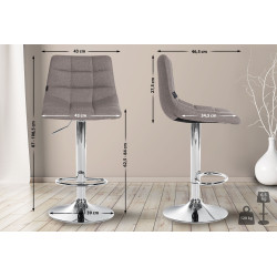 Tabouret de bar Jerry tissu chromé gris