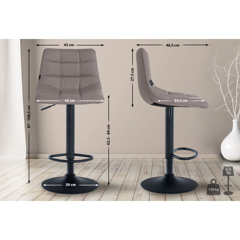 Tabouret de bar Jerry en tissu gris