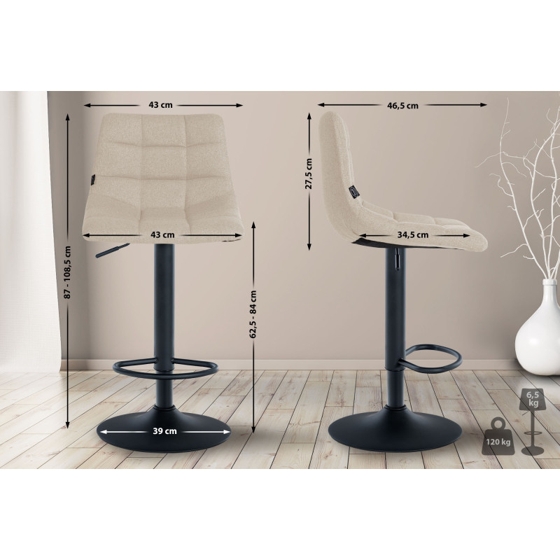 Tabouret de bar Jerry en tissu crème