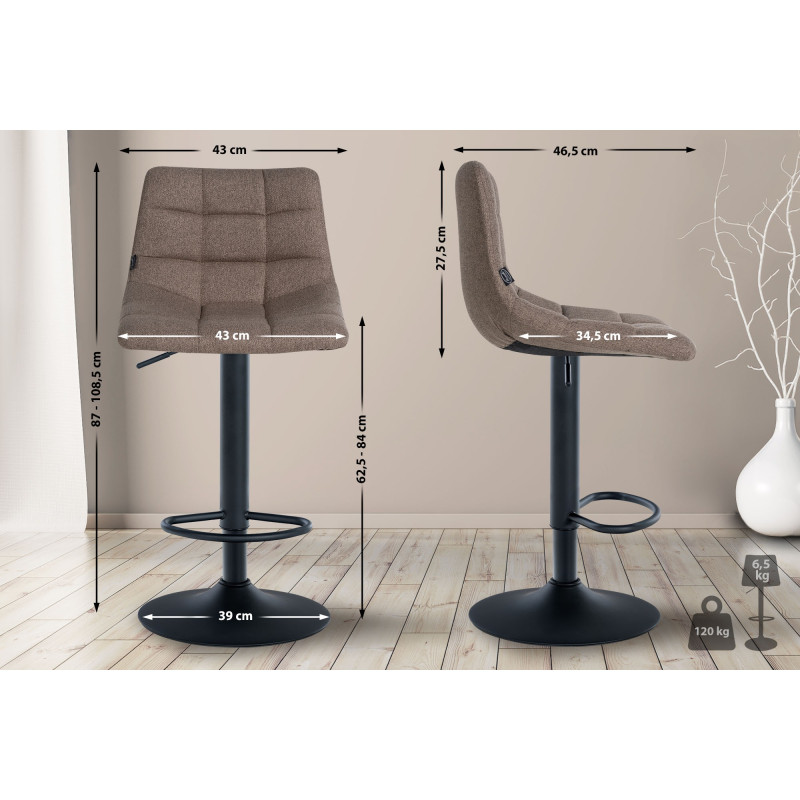 Tabouret de bar Jerry en tissu taupe
