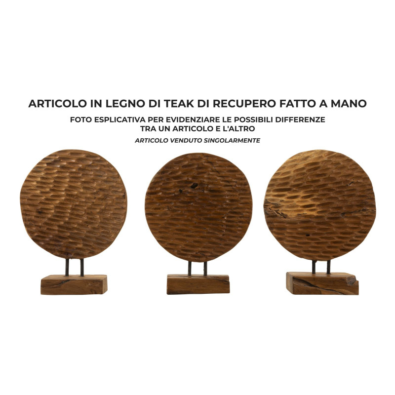 SCULPTURE MONNAIE EN TECK CM 30X1,5X40