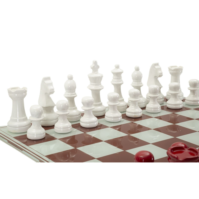 JEU D'ÉCHIQUIERS ROUGE/BLANC CM 61X61X14