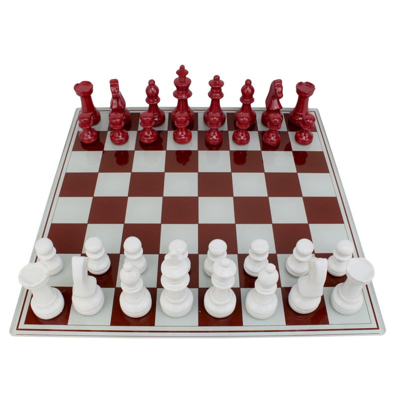 JEU D'ÉCHIQUIERS ROUGE/BLANC CM 61X61X14