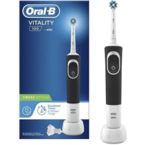 Oral-B Vitality 100 Brosse a Dents …lectrique Rechargeable, 1 Manche, 1 Brossette CrossAction, Noir, Minuteur, Action Nettoyage 