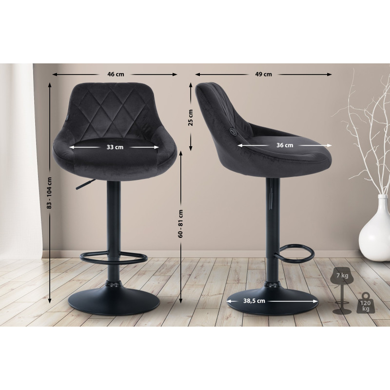 Tabouret de bar Lazio en velours gris foncé