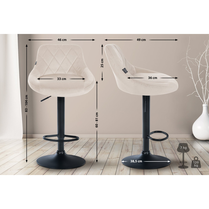 Tabouret de bar Lazio en velours crème