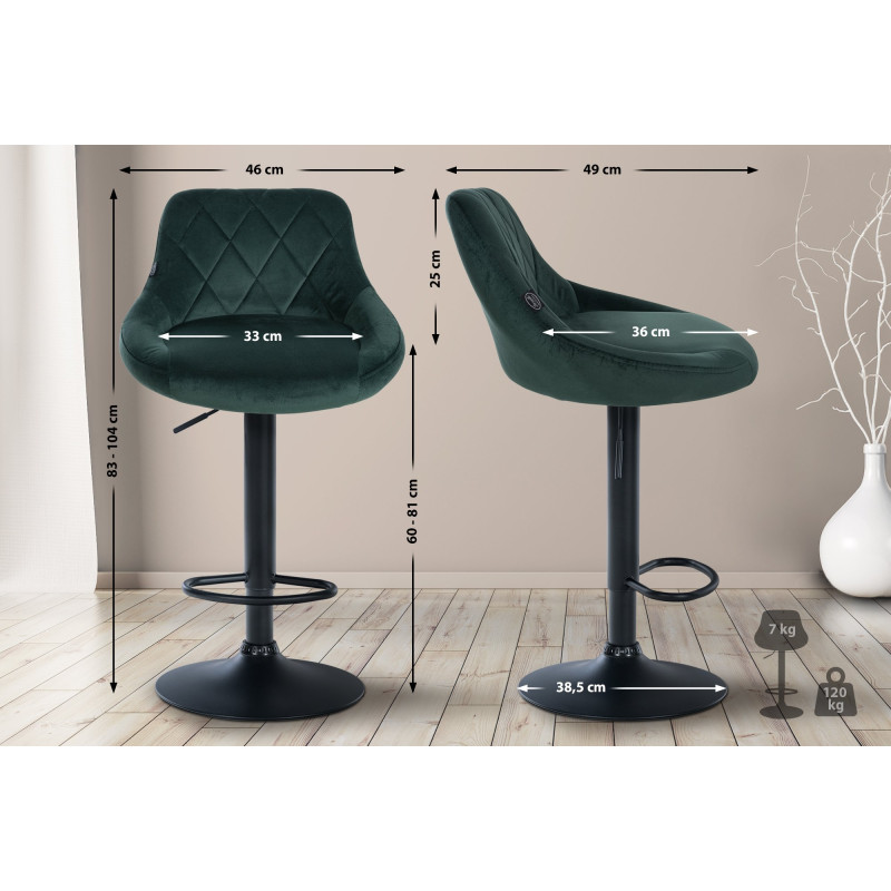 Tabouret de bar Lazio en velours vert foncé