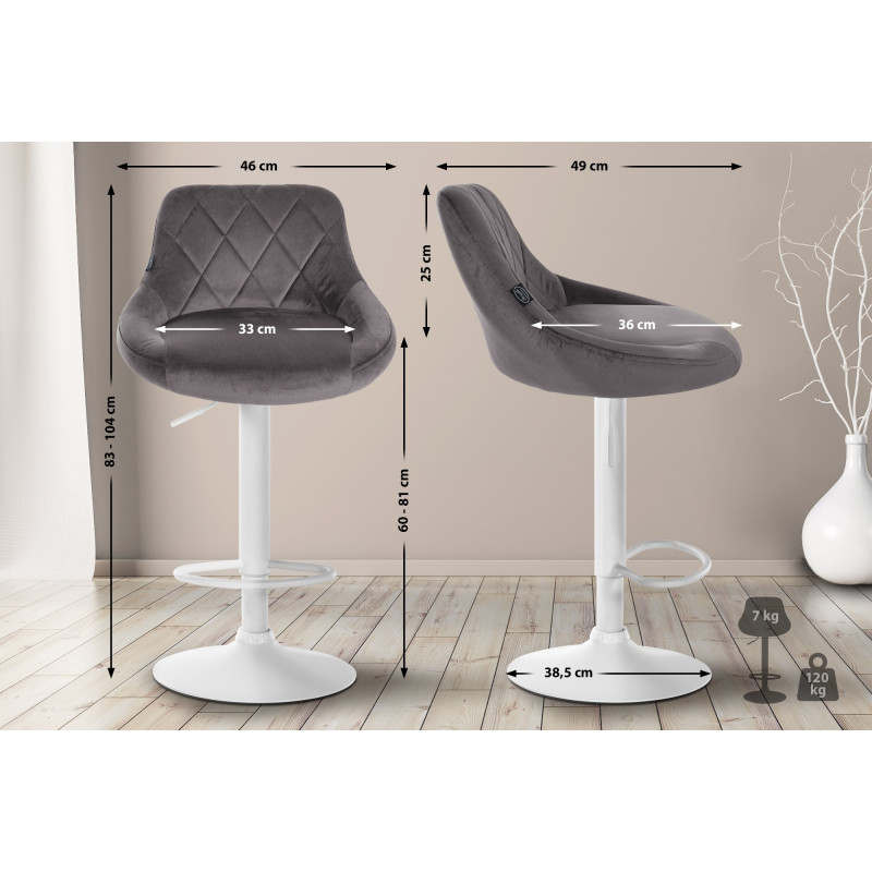Tabouret de bar Lazio en velours gris