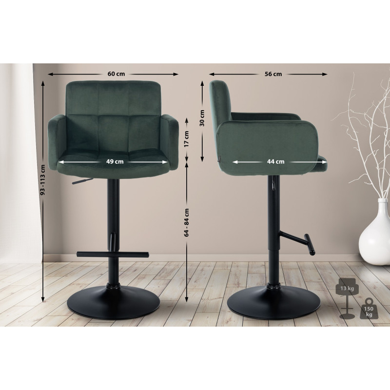 Tabouret de bar Los Angeles velours vert foncé