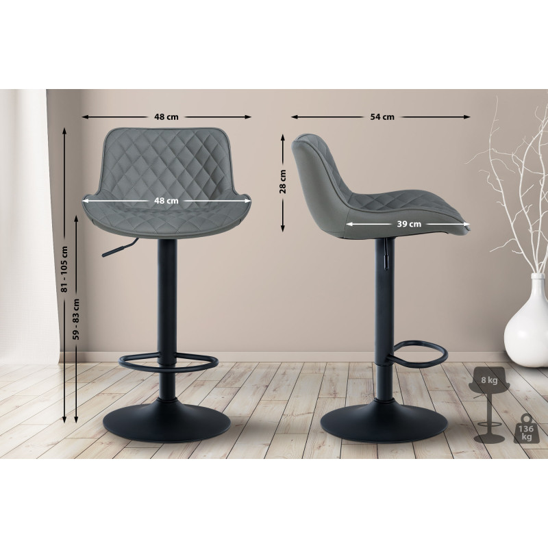 Lot de 2 tabourets de bar en similicuir Minosa gris