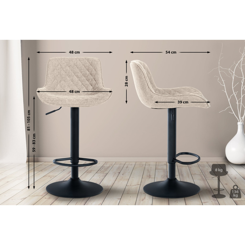 Lot de 2 tabourets de bar en tissu Minosa taupe
